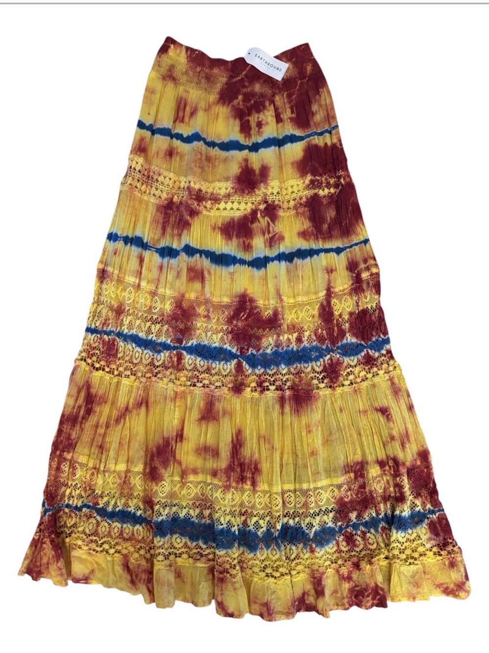 Earthbound | Boho Yellow Bright Pattern Maxi Skirt | Hippie Eco Friendly NWT